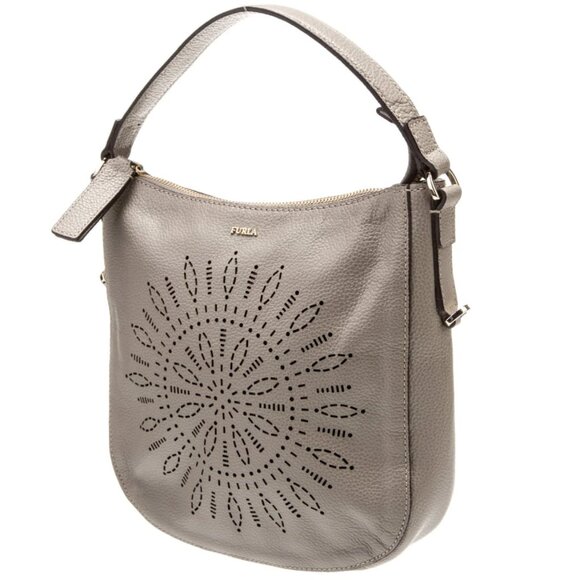 FURLA Emma Hobo Small Pebbled Laser Cut Leather Bag Color Sabbia - Picture 7 of 17